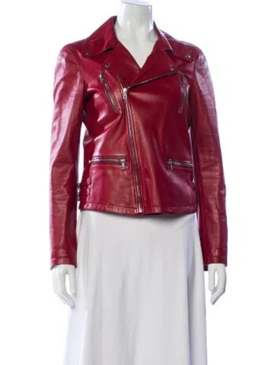 Pre-owned Gucci Leather Biker Jacket In Red