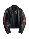 Gucci Leather Biker Jacket With Web In Black