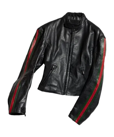 GUCCI LEATHER BIKER JACKET WITH WEB