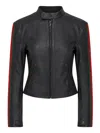 Gucci Leather Biker Jacket With Web Stripe In Multi