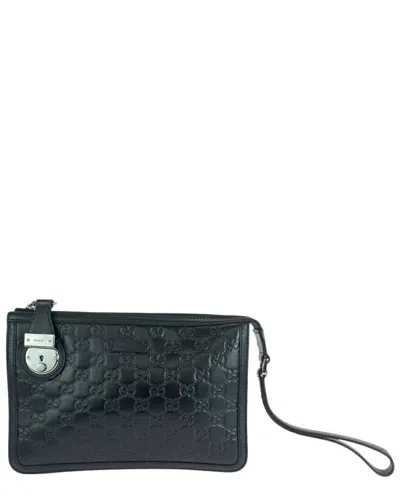 Pre-owned Gucci Leather Black Clutch Bag (authentic Pre-loved)