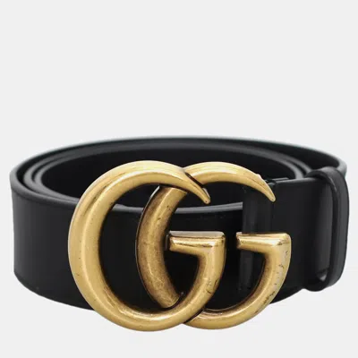 Pre-owned Gucci Leather Black Double G Wide Belt