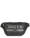 Gucci Leather Black Grained Calfskin Logo Print Web Belt Bag (authentic Pre-  Loved) In Gray