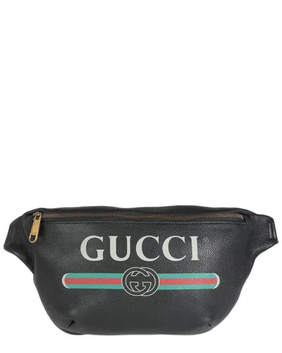 GUCCI GUCCI LEATHER BLACK GRAINED CALFSKIN LOGO PRINT WEB BELT BAG (AUTHENTIC PRE-  LOVED)