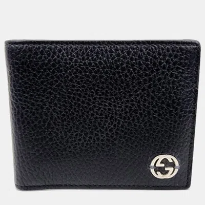 Pre-owned Gucci Leather Black Interlocking Two-tone Wallet (610464)