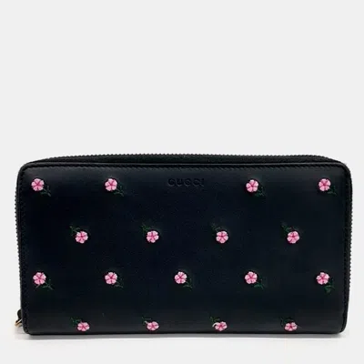 Pre-owned Gucci Leather Black Long Wallet (428785)