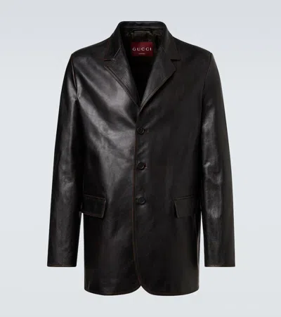 Gucci Leather Blazer In Black