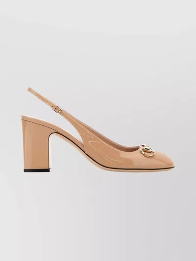 Gucci Leather Block Heel Pointed Toe Pumps In Brown