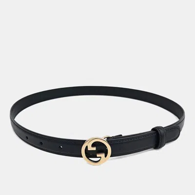 Pre-owned Gucci Leather Blondie Thin Belt In Black