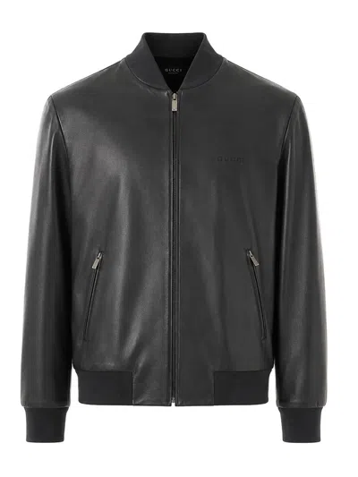 Gucci Leather Bomber In Black