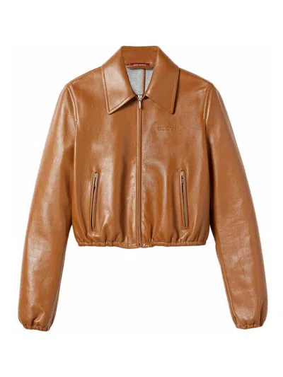 Gucci Leather Bomber Jacket In Brown