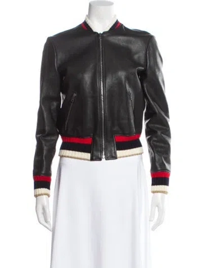 Pre-owned Gucci Leather Bomber Jacket In Black