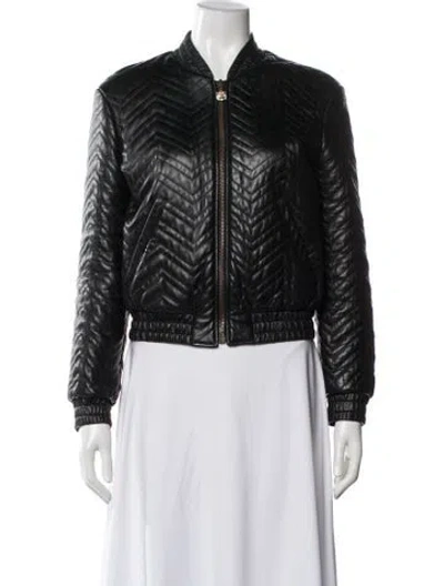 Pre-owned Gucci Leather Bomber Jacket In Black