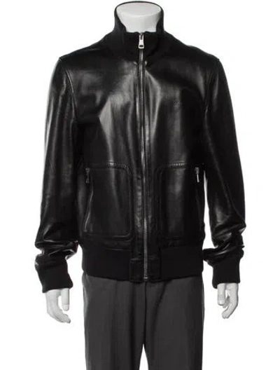 Pre-owned Gucci Leather Bomber Jacket In Black