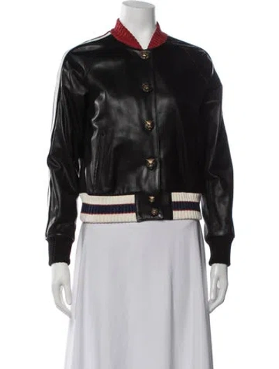 Pre-owned Gucci Leather Bomber Jacket In Black