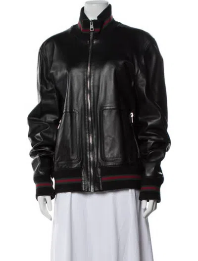 Pre-owned Gucci Leather Bomber Jacket In Black