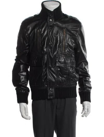 Pre-owned Gucci Leather Bomber Jacket In Black