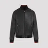 Gucci Black Bomber Jacket With Front Logo In Nappa Leather And Mesh Man In Black Green Red
