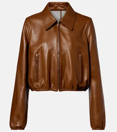 Gucci Leather Bomber Jacket In Brown