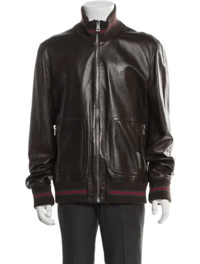 Pre-owned Gucci Leather Bomber Jacket In Brown