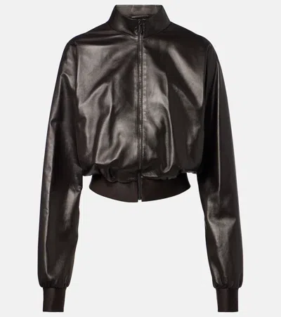 Gucci Leather Bomber Jacket In Brown