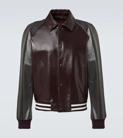 Gucci Leather Bomber Jacket In Burgundy