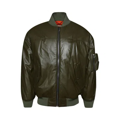 Pre-owned Gucci Leather Bomber Jacket 'military Green' | Men's Size 46