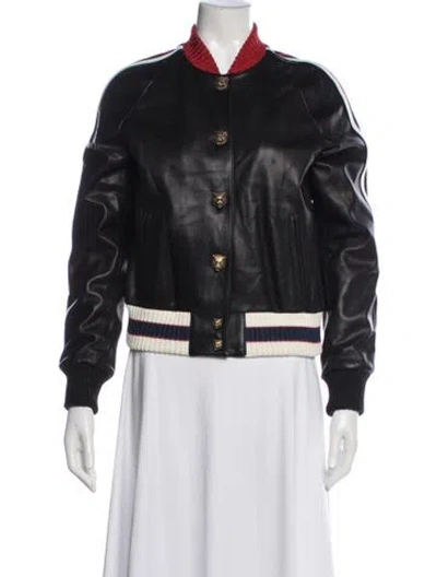 Pre-owned Gucci Leather Bomber Jacket In Multi