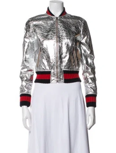 Pre-owned Gucci Leather Bomber Jacket In Multi