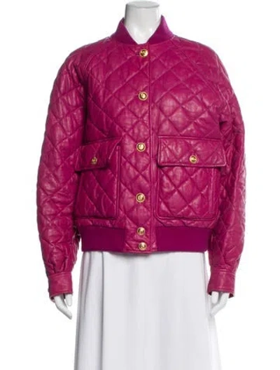 Pre-owned Gucci Leather Bomber Jacket In Pink