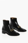 Gucci Leather Booties With Monogram Logo In Black