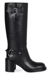 Gucci Below-the-knee Round Toe Leather Boot In Black