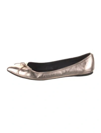 Pre-owned Gucci Leather Bow Accents Ballet Flats