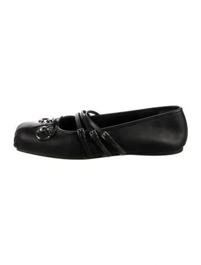 Pre-owned Gucci Leather Bow Accents Ballet Flats In Black