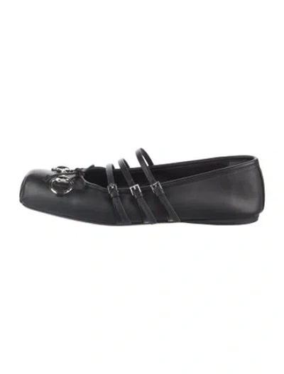 Pre-owned Gucci Leather Bow Accents Ballet Flats In Black