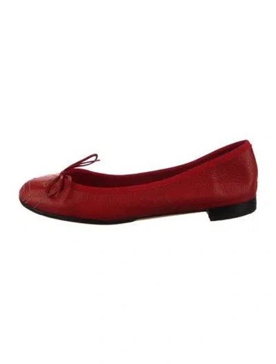 Pre-owned Gucci Leather Bow Accents Ballet Flats In Red