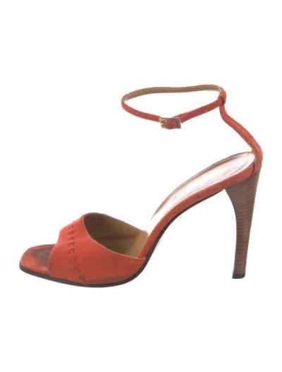 Pre-owned Gucci Leather Bow Accents D'orsay Pumps In Orange