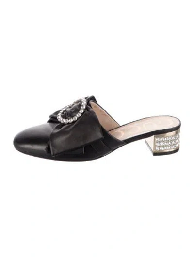 Pre-owned Gucci Leather Bow Accents Slides In Black