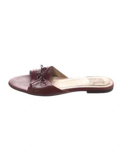 Pre-owned Gucci Leather Bow Accents Slides In Burgundy