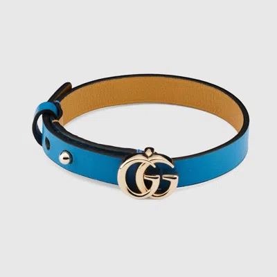 Gucci Leather Bracelet With Double G In Blue