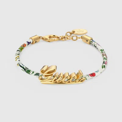 Gucci Leather Bracelet With  Script In Gold