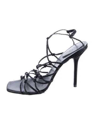 Pre-owned Gucci Leather Braided Accents Gladiator Sandals In Black