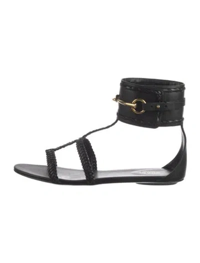 Pre-owned Gucci Leather Braided Accents Gladiator Sandals In Black