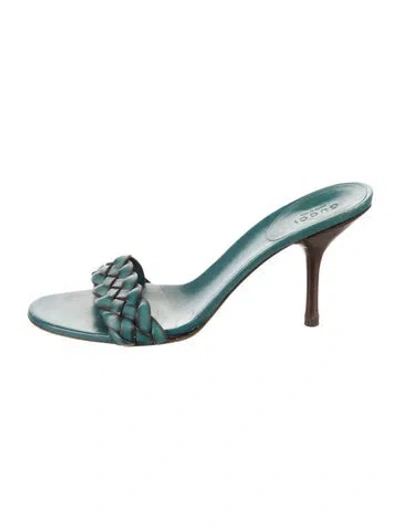 Pre-owned Gucci Leather Braided Accents Slides In Blue