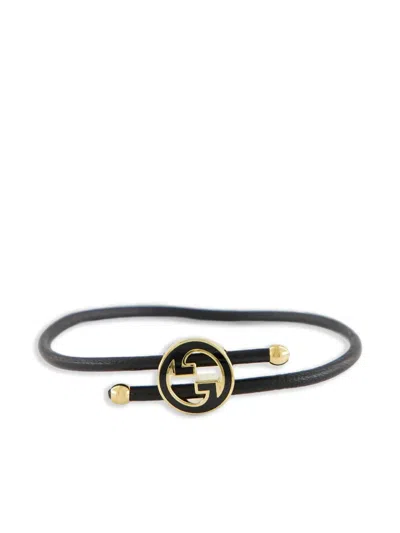 Gucci Leather-brass Bracelet In Black