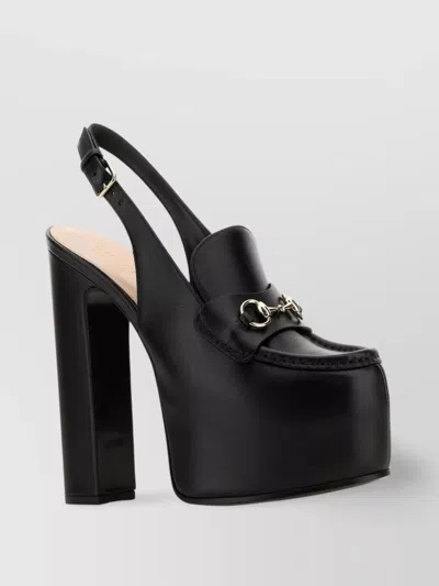 GUCCI LEATHER BUCKLE CHUNKY HEEL PLATFORM PUMPS