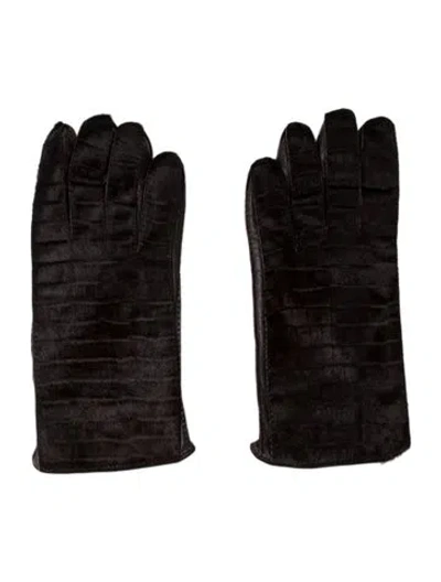 Pre-owned Gucci Leather Calf Haired Glove In Brown