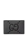 Gucci Jumbo Gg Leather Cardholder In Gray