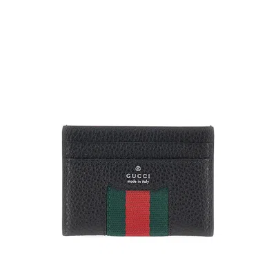 Gucci Leather Cardholder With Web Intarsia In Black