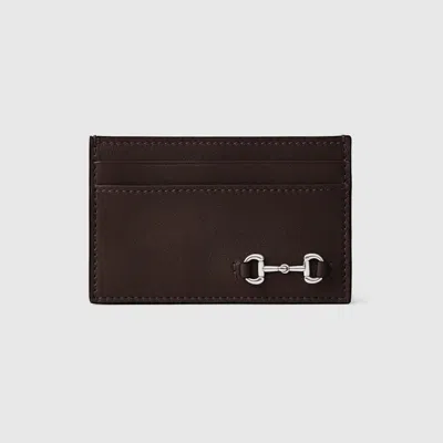 Gucci Leather Cardsholder With Horsebit In Brown